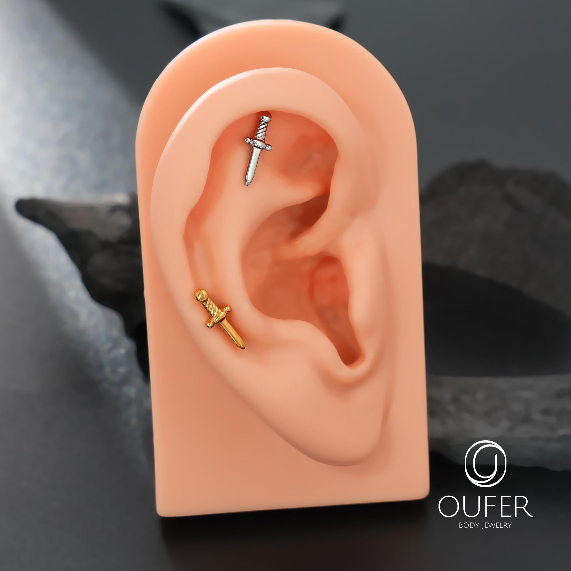 16G Sword Flat Back Stud Earring – Threadless Push Pin Dagger Stud