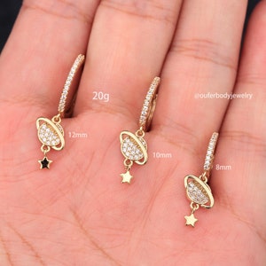 20G Celestial Dangle Cartilage Earring/Small Silver Hoop/Helix Hoop/Conch Hoop/Cartilage Hoop/Lobe Earrings/Minimalist Earrings/Gift For Her