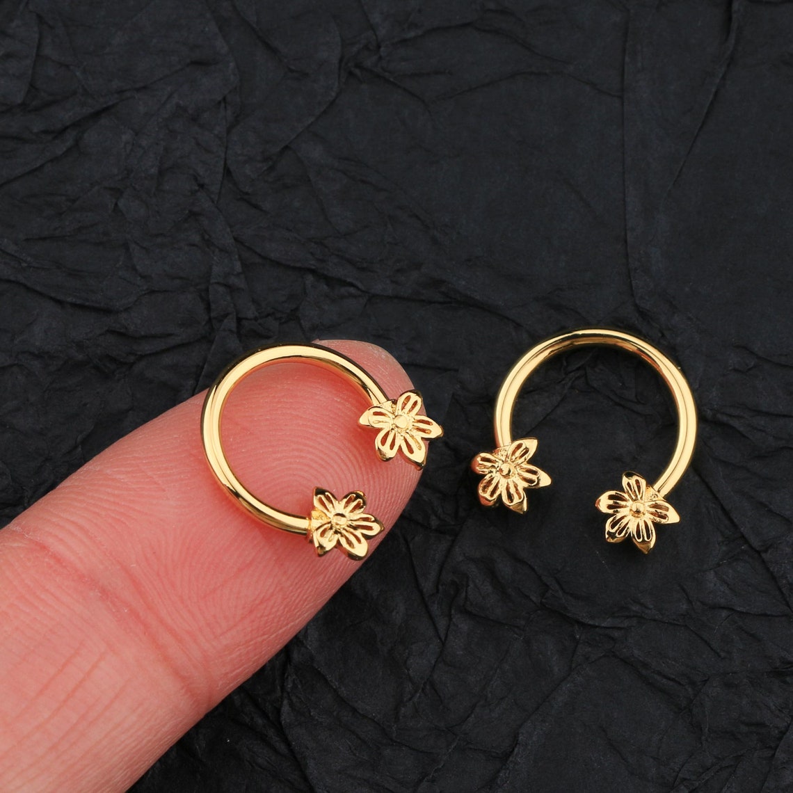 16G Gold flower Horseshoe Septum Ring/ Cartilage Hoop/ Hoop Etsy