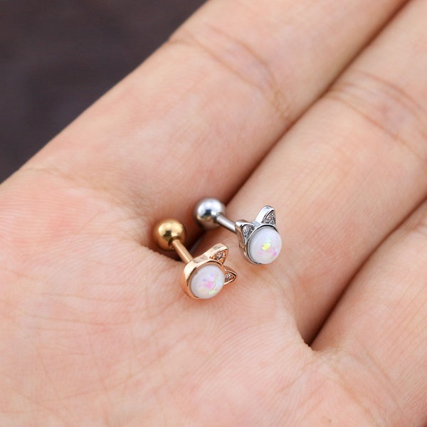 16G Opal Cat Helix Studs/ Cartilage/Conch/Lobe Earring Stud/ Helix Stud/ Tragus Jewelry/ Conch Jewelry/ Body Jewelry/ Conch Earring