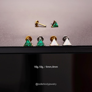 16G/18G Threadless Triangle Opal/CZ Stud/Tiny Gold Cartilage Stud/Push Pin Labret Stud/Nose Piercing/Tragus/Conch/Flat back Earring/Gift
