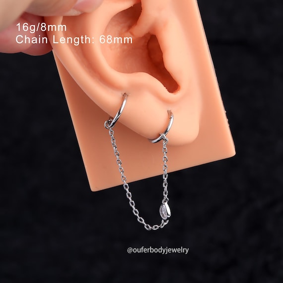 R.ALAGAN / SMALL KOMON CHAIN EARRINGS 片耳 16G Dangle Chain Hoop Earrings/helix Earrings/conch Hoop/dangle