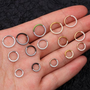 16G Clear CZ Hinged Segment/Nose Ring/ Dainty Conch Tragus Hoop, Daith, Rook Piercing, Nose Ring, Septum, Cartilage Hoop,Hoop Earrings