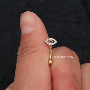 14K Solid Gold Evil Eye Eyebrow Ring/rook Barbell/curved Barbell/rook ...