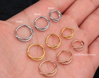 Aro de doble bisagra de 16 g para tabique nasal, trago, daith, hélix, caracola, cartílago, regalo para ella, minimalista.