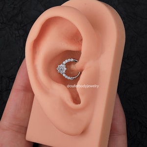 16G CZ Flower Septum Ring/Cartilage Hoop/Septum Hoop/Daith Earring/Cartilage Hoop/Helix Earring/Tragus Jewelry/Silver Earring/Gift For Her