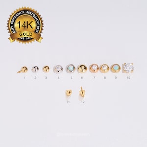 14K Replacement Gold Ball for Belly Ring/White Gold CZ Ball 14G Belly Ring/16g Cartilage Stud Ball ends/Navel Ring Top Balls/Screw Ball Back