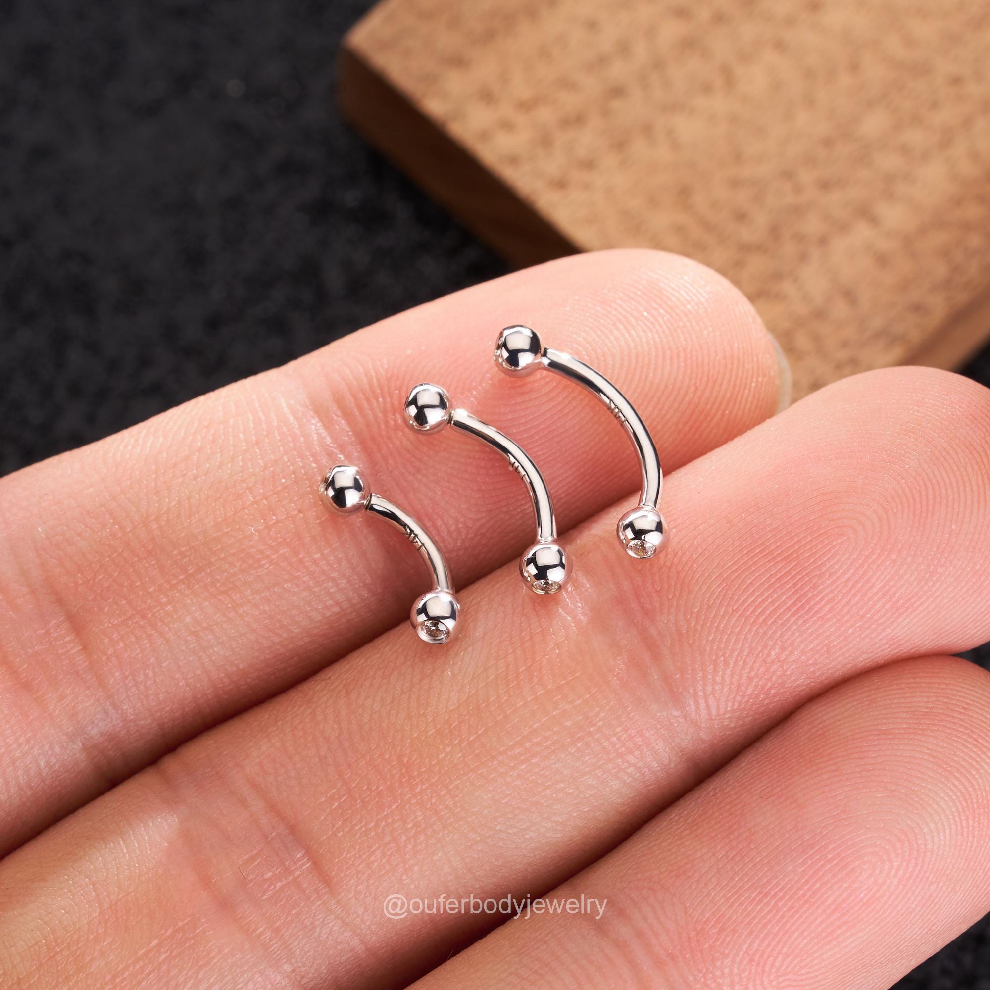 14K Solid Gold CZ Curved Barbell – 16G Rook Earring, Eyebrow