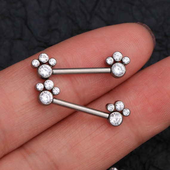 2pcs 14G Titanium Nipple Ring CZ Paw Nipple Jewelry nipple