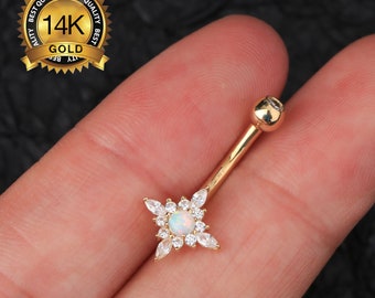 14K Solid Gold CZ Opal Belly Button Ring/Navel Piercing/Gold Belly Ring/Navel Ring/Belly Button Jewelry/Dainty Belly Piercing/Gift for her