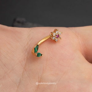 16G flor curvada barra/pendiente de cartílago de hoja verde/pendiente de torre/anillo de cejas/barra de torre/perforación de torre/joyería de cejas/regalo para ella 6/8 imagen 8