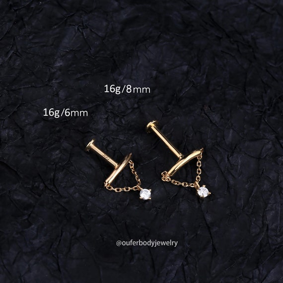 Pendientes Curvados Para Cartílago En Oro Amarillo 14k | Con Circonita, Poste De Titanio, Hipoalergénicos