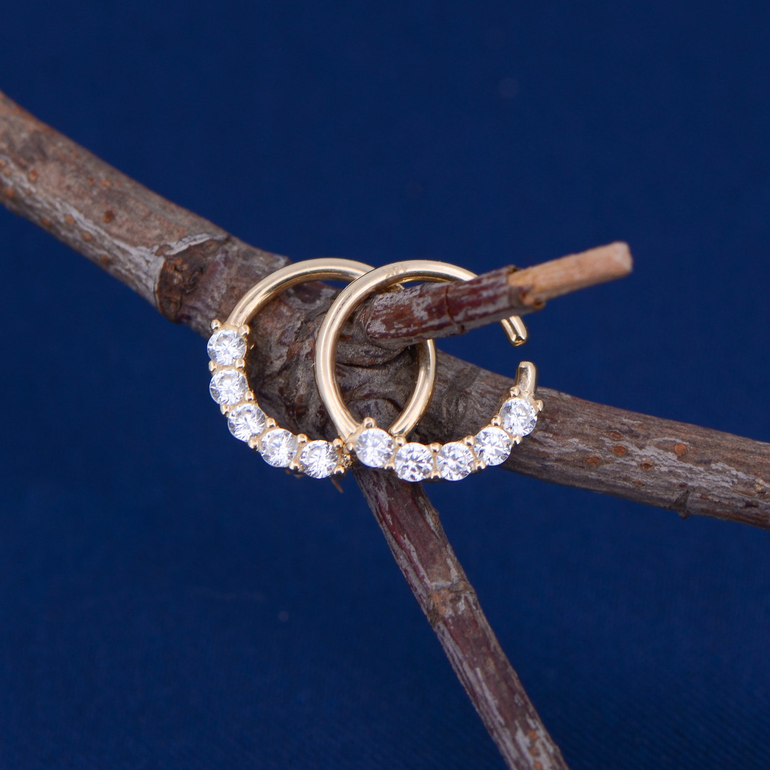 14KT CZ Solid Gold Helix Earrings Hoop Cartilage Ring Cubic Etsy