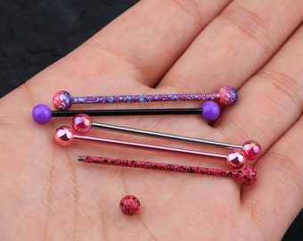 5PCS 14G Pink Purple Splatter Industrial Barbell Jewelry, Industrial barbell piercing,scaffold piercing,Industrial Earrings, barbell jewelry