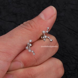 Pendientes de cartílago del zodiaco Celetial de 16G, pendientes de tuerca de constelación, pendientes de horóscopo, pendientes de caracola, pendientes de hélice, regalo del Día de la madre imagen 3