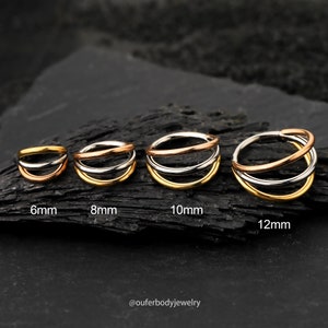 16G Titanium Triple Hoop Segment Rings/Cartilage Hoop/Seamless Hinged Clicker/Helix/Conch/Tragus/Rook/Nose Hoop/Ear Piercings/Gift for her
