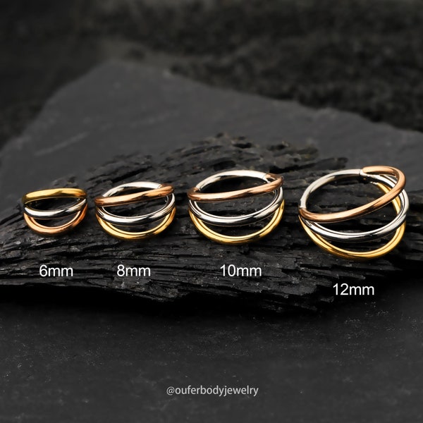 16G Titanium Triple Hoop Segment Rings/Cartilage Hoop/Seamless Hinged Clicker/Helix/Conch/Tragus/Rook/Nose Hoop/Ear Piercings/Gift for her
