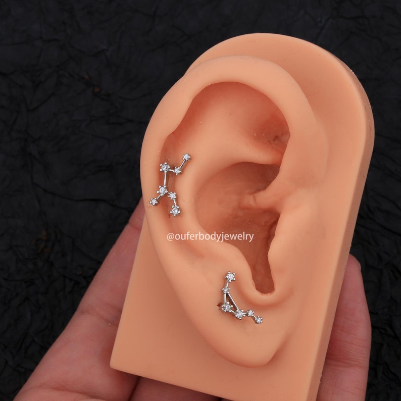 Pendientes de cartílago del zodiaco Celetial de 16G, pendientes de tuerca de constelación, pendientes de horóscopo, pendientes de caracola, pendientes de hélice, regalo del Día de la madre imagen 4