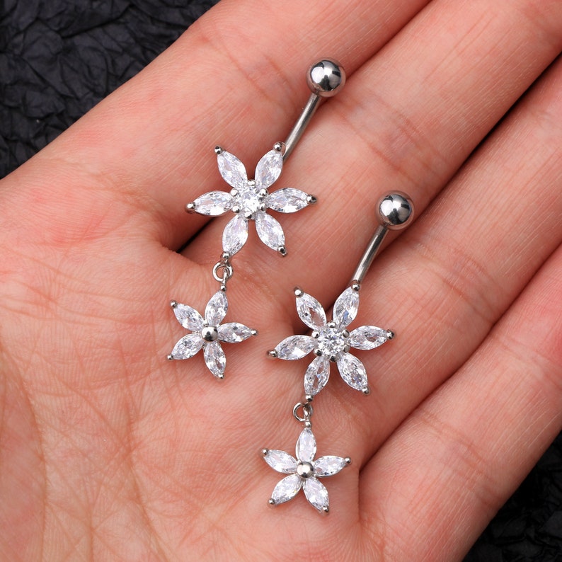 14G Stainless Steel Dangle Belly Button Rings /dangle Navel Etsy
