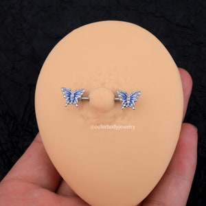 Blue Butterfly Nipple Ring/Nipple Jewelry/Nipple Piercing/Nipple Barbell/Sexy Body Jewelry/Nipple Shields/Barbell Piercing/Gift For Her