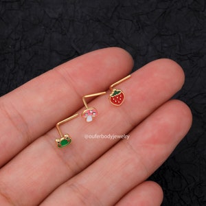 3Pcs 20G Fruit L Shape Nose Studs/Nose Ring/Nose Jewelry/Nose Jewelry/Nose Piercing/Nose Jewelry/Nose Studs/Gift For Her/Summer Jewelry