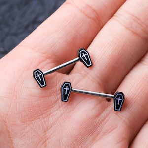 2Pcs 14G Coffin Nipple Ring/Nipple Barbell/Nipple Piercing/Nipple Jewelry/Halloween Jewelry/Sexy Body Jewelry/Barbell Piercing/Birthday Gift