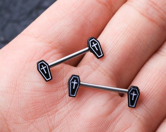 2Pcs 14G Coffin Nipple Ring/Nipple Barbell/Nipple Piercing/Nipple Jewelry/Halloween Jewelry/Sexy Body Jewelry/Barbell Piercing/Cadeau d'anniversaire