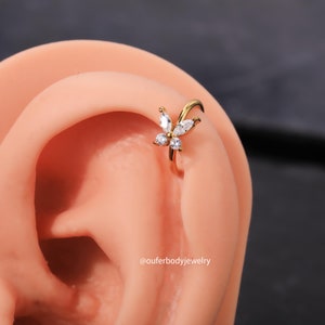 18G 20G Butterfly CZ Nose Ring/Nose Hoop/Helix Hoop Earring/Cartilage Earring/Conch/Tragus/Rook Hoop Earring/Silver Nose Ring/Gold Earrings image 4