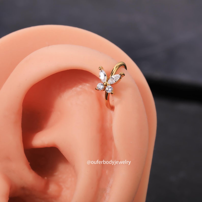 18G 20G Butterfly CZ Nose Ring/Nose Hoop/Helix Hoop Earring/Cartilage Earring/Conch/Tragus/Rook Hoop Earring/Silver Nose Ring/Gold Earrings image 4