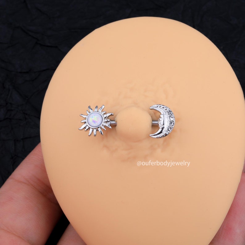 Sun & Moon Opal Nipple Ring/Nipple Barbell/Nipple Jewelry/Nipple Piercing/Sexy Body Jewelry/Barbell Piercing/Celestial Jewelry/Birthday Gift Silver
