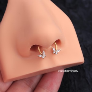 16G Butterfly CZ Septum Ring Gold Silver/Cartilage Hoop/Helix Hoop/Daith Hoop/Tragus Hoop/Conch Hoop/Gift for Her/Minimalist Earrings/Gifts