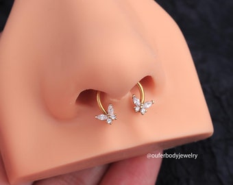 16G Butterfly CZ Septum Ring Gold Silver/Cartilage Hoop/Helix Hoop/Daith Hoop/Tragus Hoop/Conch Hoop/Gift for Her/Minimalist Earrings/Gifts