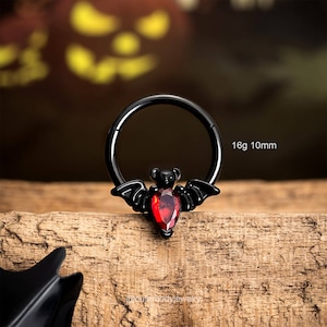 16G Bat Wing Halloween Septum Ring/Daith Hoop/Conch Hoop/Tragus Hoop/Helix Hoop/Spooky Jewelry/Hoop Earrings/Cartilage Earrings/Gift for her