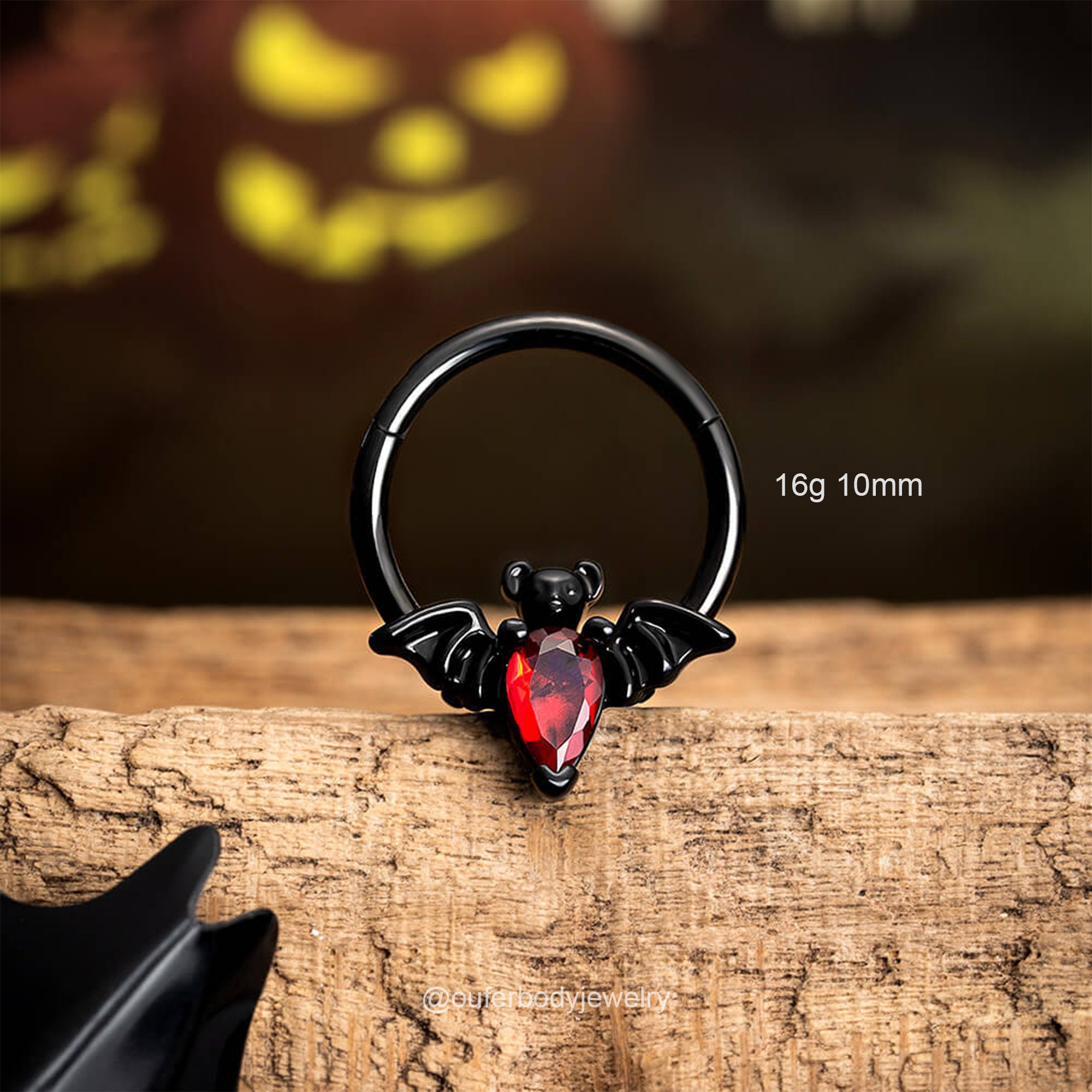 16G 10MM Bat Segment Ring - Orange Black Red Gothic Clicker For Septum, Daith, Conch