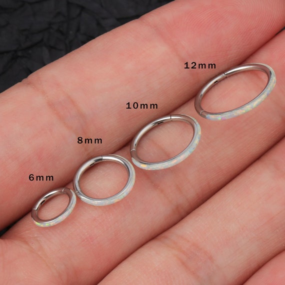 Implant Grade Titanium White Opal Inlay Septum Daith Clicker Hinged Hoop Ring Implant Grade Titanium White Opal Inlay Septum Daith Clicker Hinged Hoop Ring