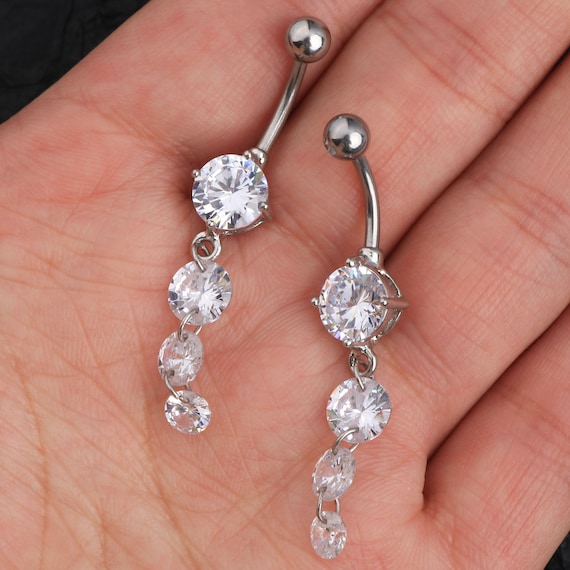 Beauty Navel Belly Button Rings Bar Crystal Flower Dangle Body Piercing  Jewelry