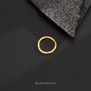May include: A gold-colored seamless ring for body piercing. The ring is circular and has a smooth, polished finish.