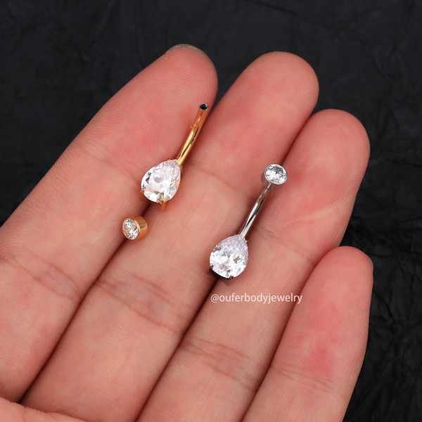 14G Titanium Teardrop Belly Button Ring/CZ Navel Ring/Belly Ring/Belly Button Jewelry/Belly Piercing/Gift For Her/Internally Threaded