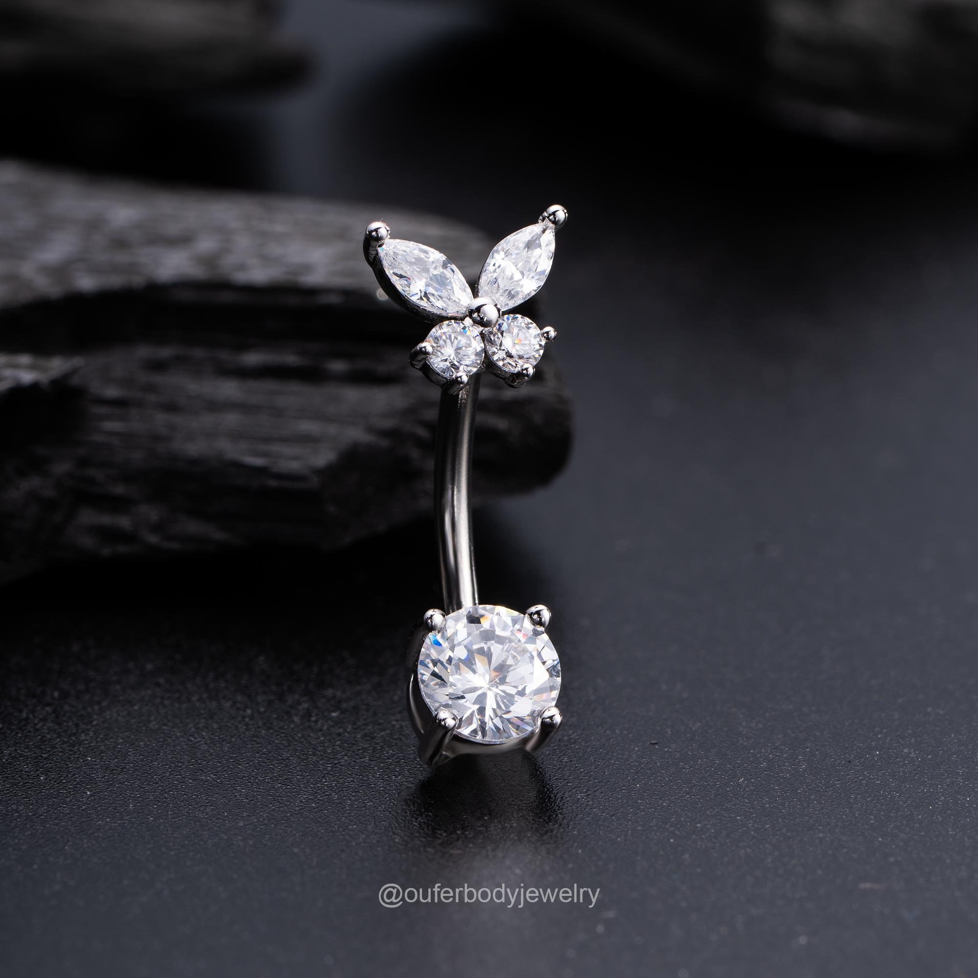14G Butterfly CZ CZ Belly Ring/Curved Barbell/Belly Piercing/Belly Jewelry/Navel Piercing/1PCS/Belly Bar/Navel Ring/Gift For Her/Curved Bar