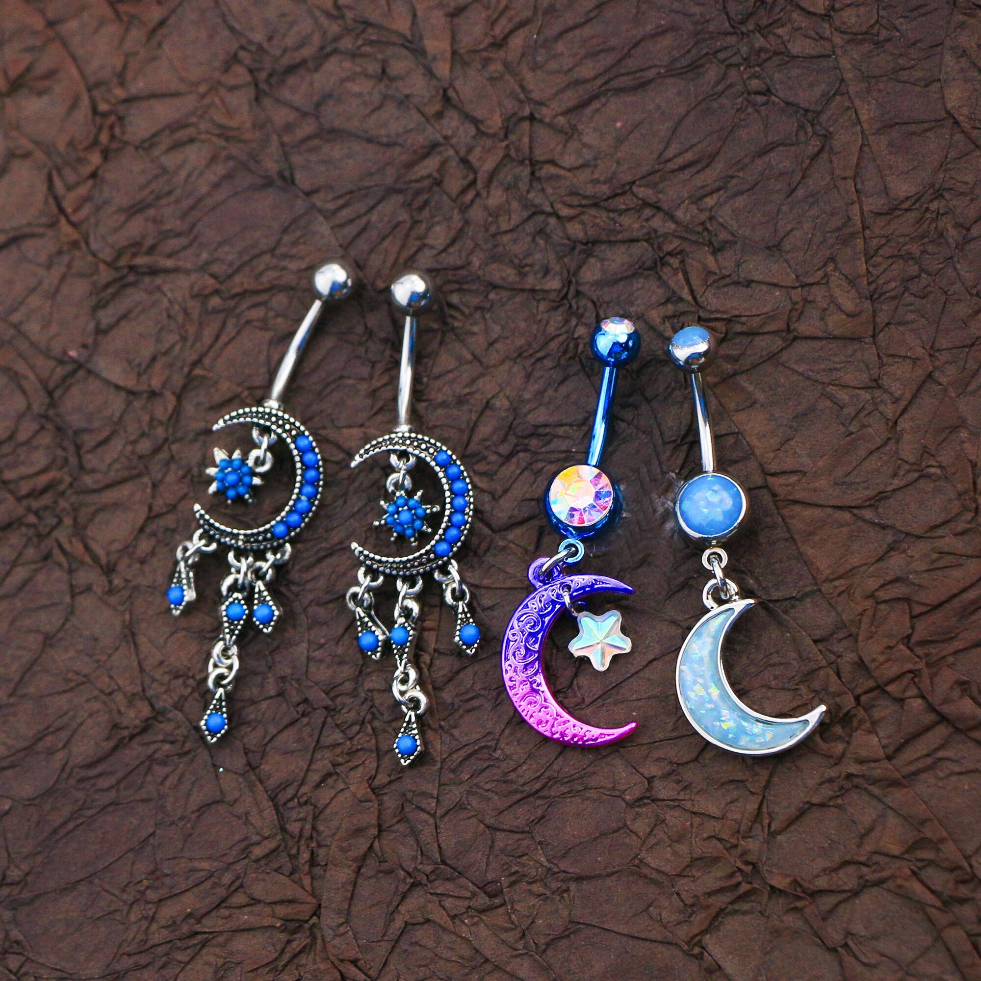 14G Crescent Moon with Weaving Pattern Dangle Navel Ring Sold by Piece