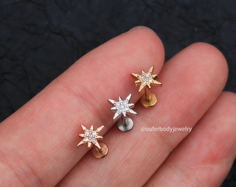 16G Tiny Star Studs Earrings/Starburst CZ Studs/Celestial Earrings/Cartilage Stud/Small Stud Earrings/Tragus,Helix,Conch,Lobe/Birthday Gift