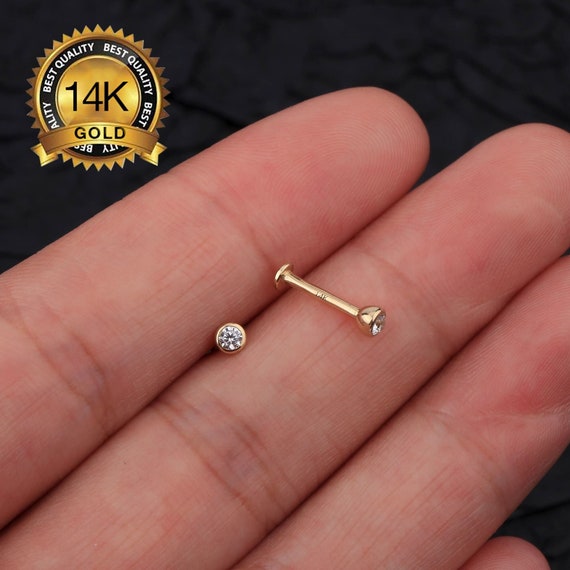 14k Yellow Gold Round CZ Labret Stud 14k Yellow Gold Round CZ Labret Stud
