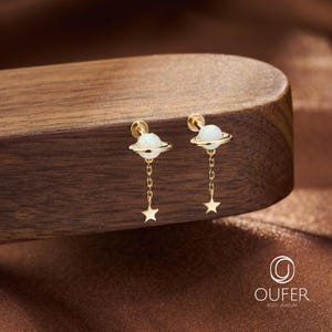14K massivt guld opal CZ halvmåne gänglös platt baksida örhänge, brosk örhänge, Helix tragus conch näsa örhänge, present till henne