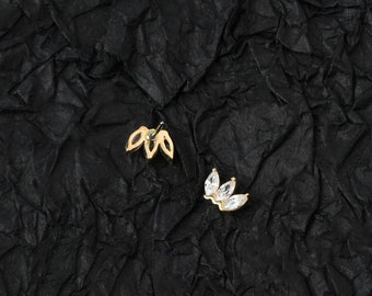 Orecchino A Bottone Triangolare In Oro Massiccio 14k Con Taglio - Foto 12