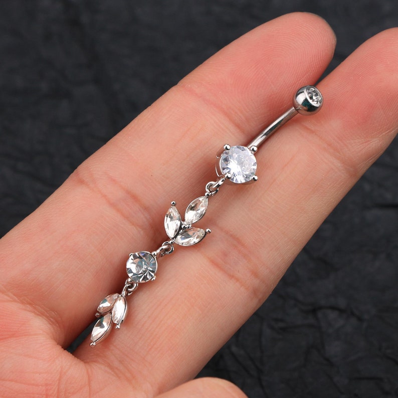 5PC 14G Silver Belly Button Rings Set/dangle Belly Ring/cz Navel ...