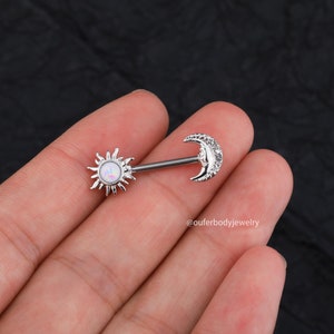 Sun & Moon Opal Nipple Ring/Nipple Barbell/Nipple Jewelry/Nipple Piercing/Sexy Body Jewelry/Barbell Piercing/Celestial Jewelry/Birthday Gift image 7