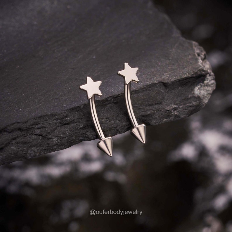 Star Rook Piercing 1pcs 16G Titanium Star & Spike Curved Barbell/rook Earring/eyebrow Ring ...