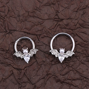 16G Bat Septum Ring/Daith Earring/Conch Hoop/Tragus Jewelry/Helix Earrings/Septum Jewelry/Gold Hoop Earrings/Cartilage Earrings/Gift for her image 7