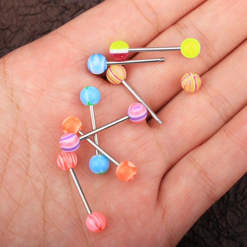 100pcs 14G Tongue Ring Ball Colorful Acrylic Tongue Barbells Etsy