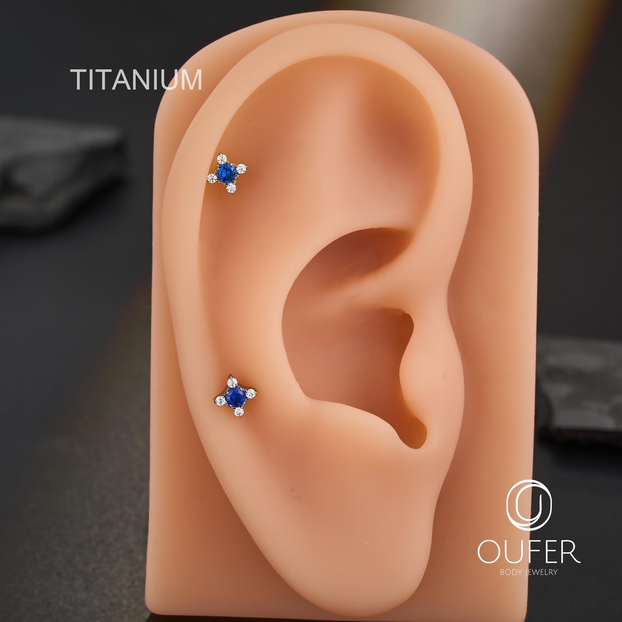 18G 6mm Titanium Threadless Push Pin Stud Earring– Sapphire CZ